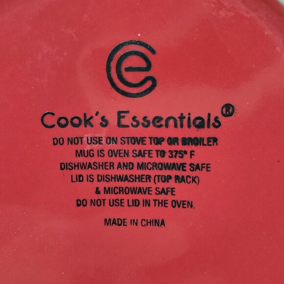 Cook's Essentials Red Soup Mugs Etched White on Red Chili Chowder Bowls - Picture 8 of 9